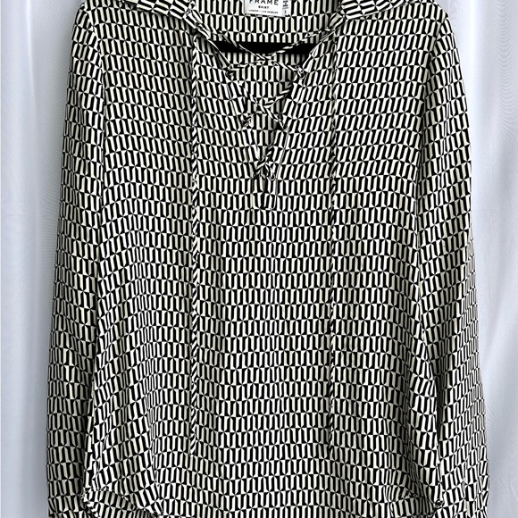 Frame - Silk Blouse, Black and White Patterned Women's Top - Picture 4 of 10